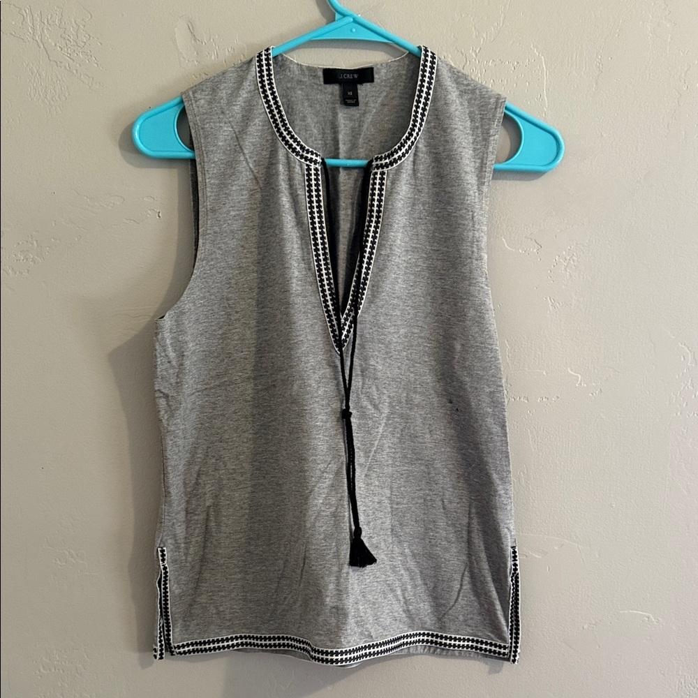 J. Crew Gray Sleeveless Top with Black Trim Design Ribbon Trim XSmall